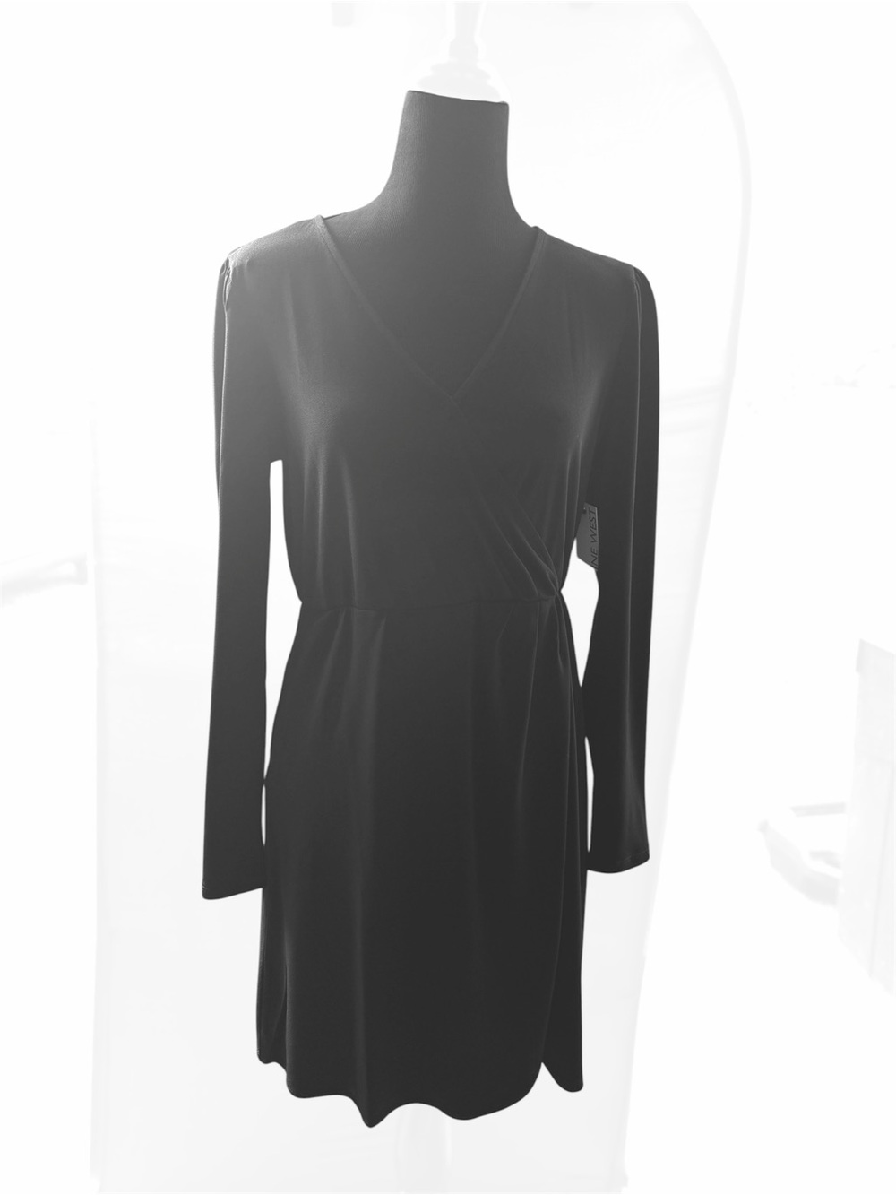 Nine West Black Long-Sleeve Wrap-Style Dress